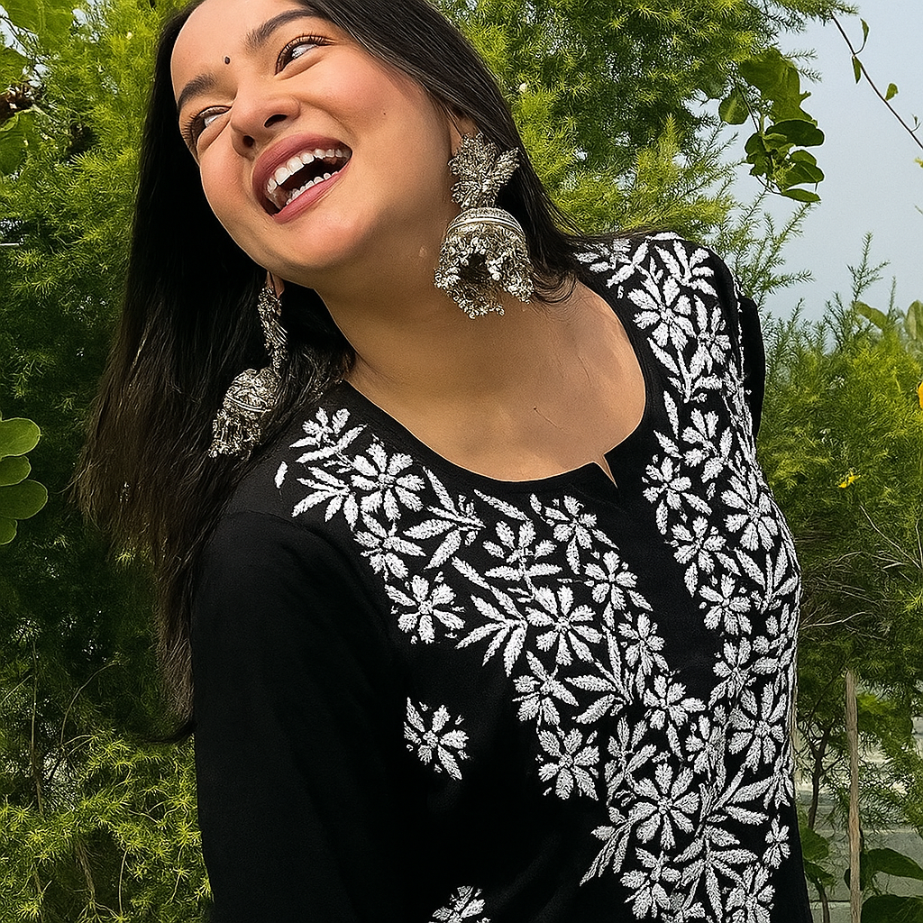 Black ChikanKari Populer Trendy Top tunic