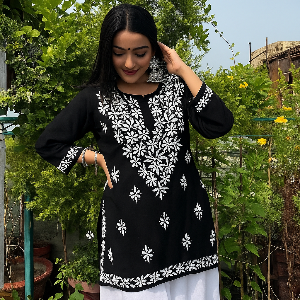 Black ChikanKari Populer Trendy Top tunic