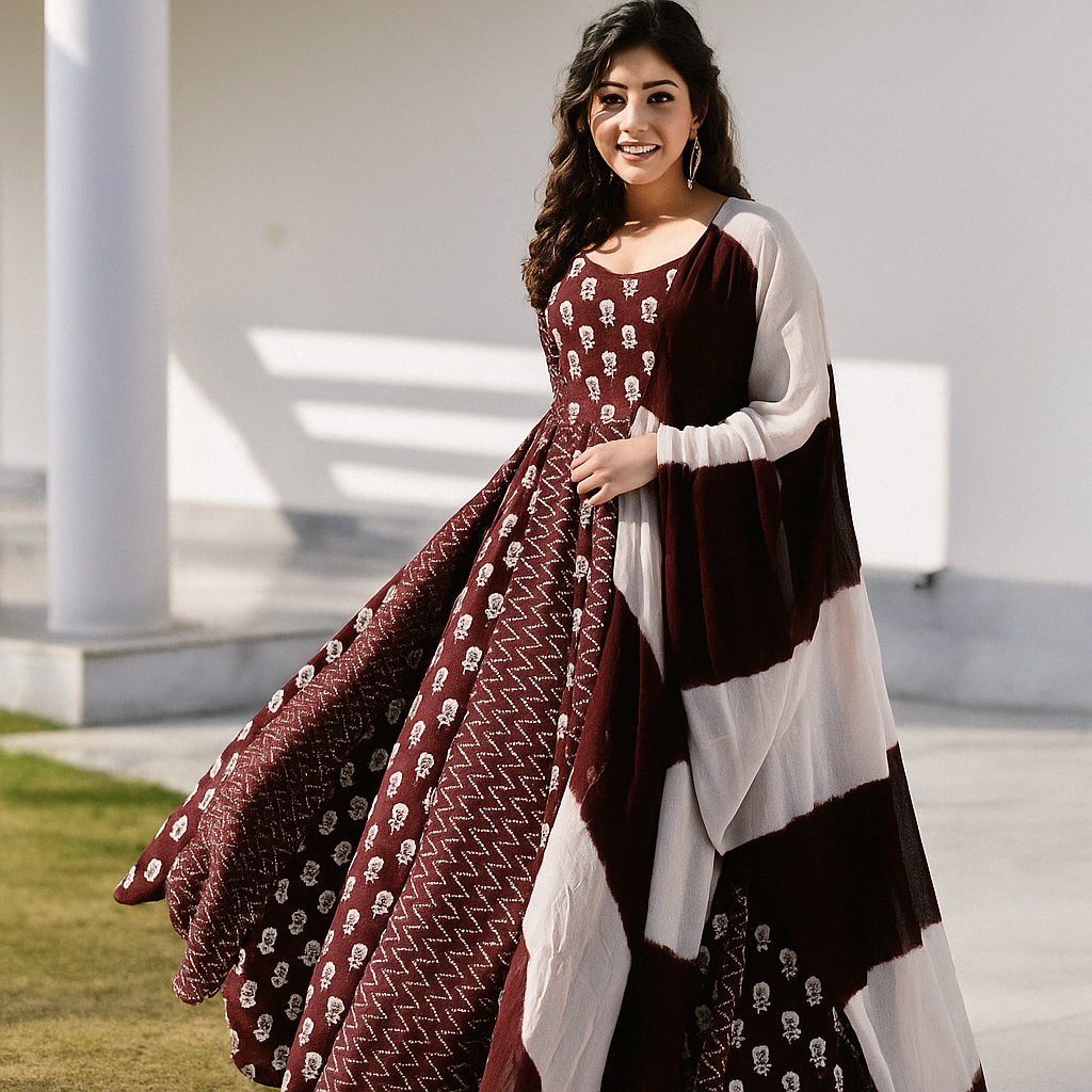 Avika Flared gown with duptta set