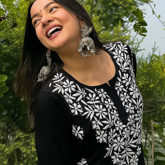 Black ChikanKari Populer Trendy Top tunic