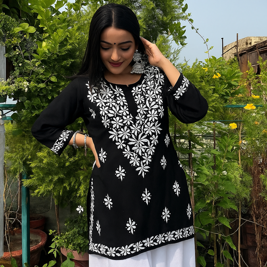 Black ChikanKari Populer Trendy Top tunic