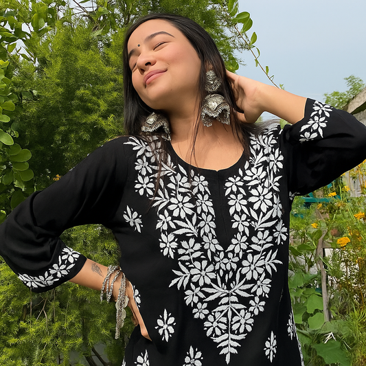 Black ChikanKari Populer Trendy Top tunic