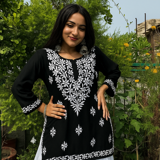 Black ChikanKari Populer Trendy Top tunic